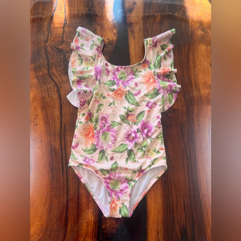 Janie and Jack size 6 ruffle swimsuit Mauve chalk Dahlia print size gently loved